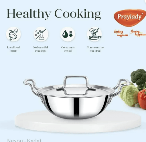 Praylady Stainless Steel Handi Casserole with Lid, Nexon Series Triply Kadai with Capacity - Image 3